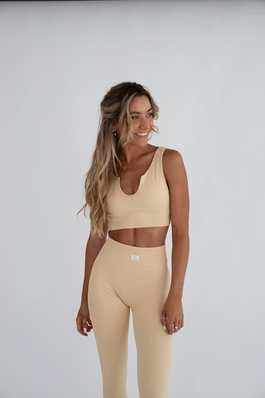 Ribbed You Sports Bra -  Nude